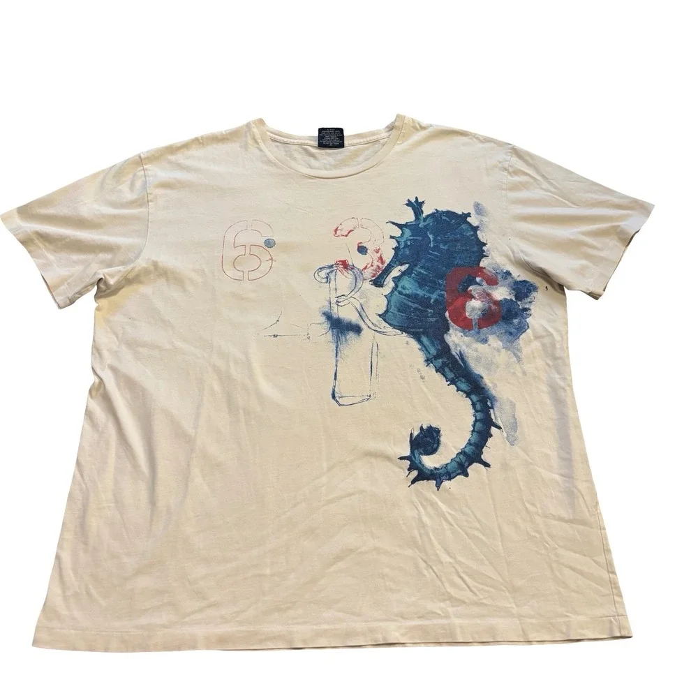 Vintage Polo Ralph Lauren Mens XL Cream Seahorse Graphic Shirt Short Sleeve Tee